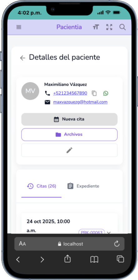 Detalle del paciente (móvil)